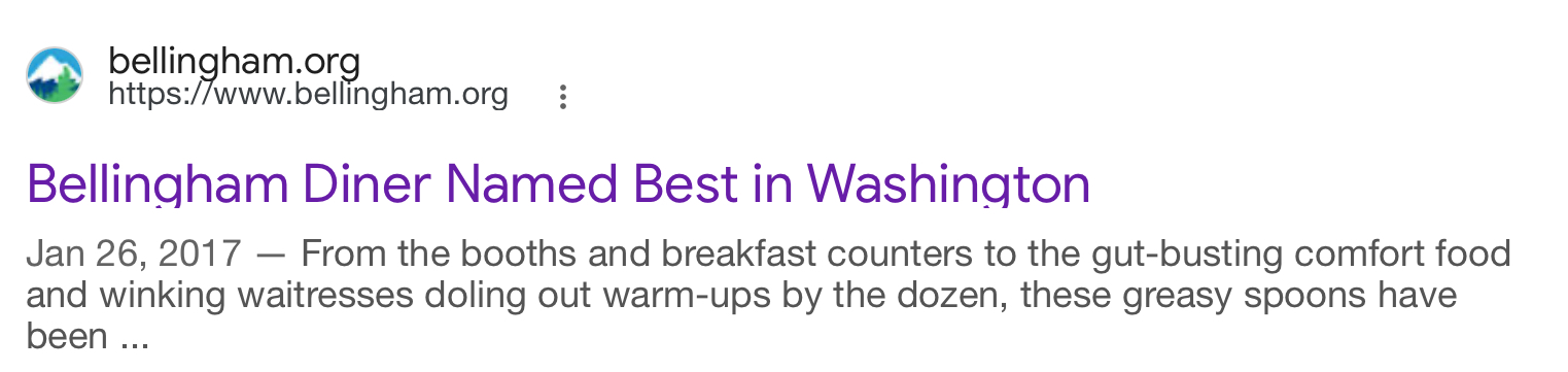 Screen capture to record awarding of Bellingham Diner as Best Diner